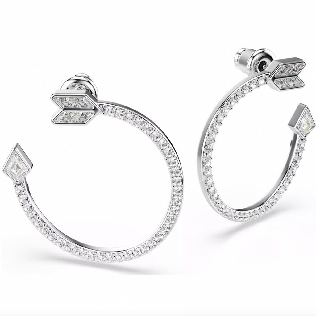 Idyllia: White Arrow Mixed Cuts Silver Hoop Earrings