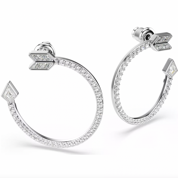 Idyllia: White Arrow Mixed Cuts Silver Hoop Earrings