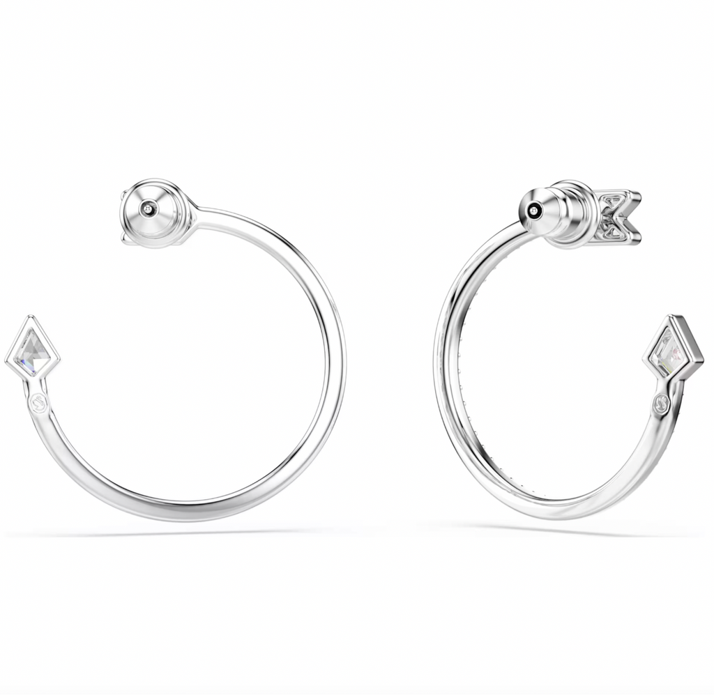 Idyllia: White Arrow Mixed Cuts Silver Hoop Earrings