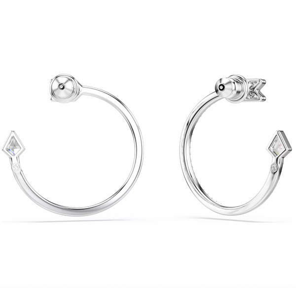 Idyllia: White Arrow Mixed Cuts Silver Hoop Earrings