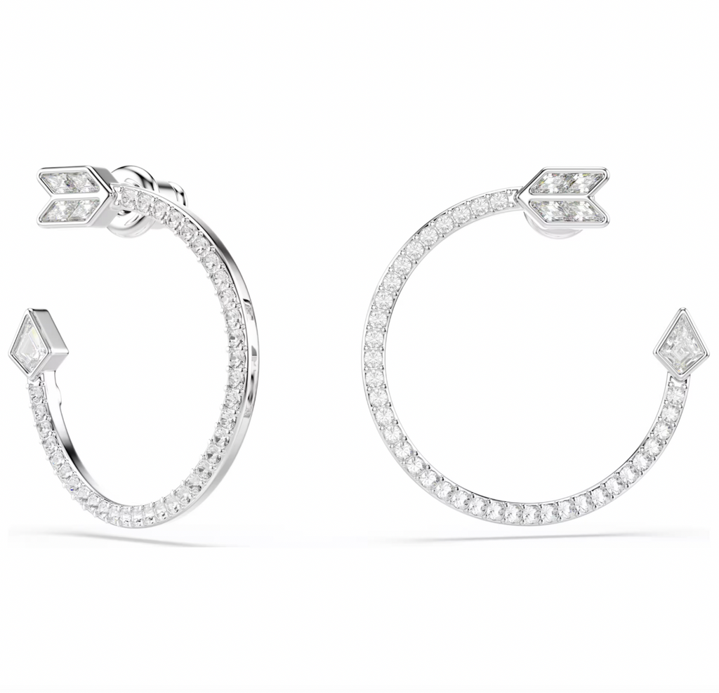 Idyllia: White Arrow Mixed Cuts Silver Hoop Earrings
