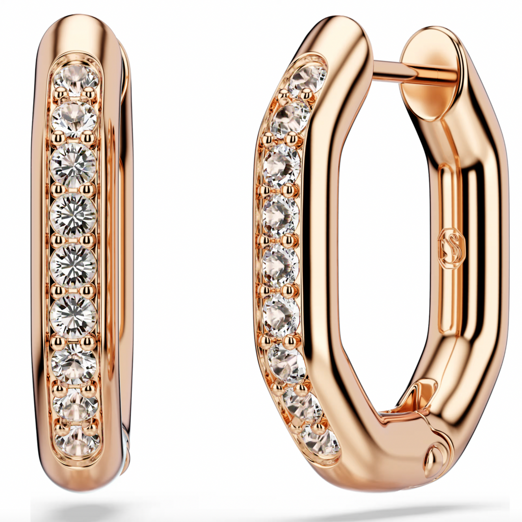 Dextera: White Round Cut Small Octagon Shape Rosegold Hoop Earrings