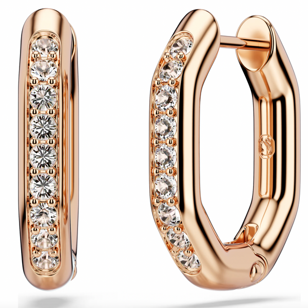 Dextera: White Round Cut Small Octagon Shape Rosegold Hoop Earrings