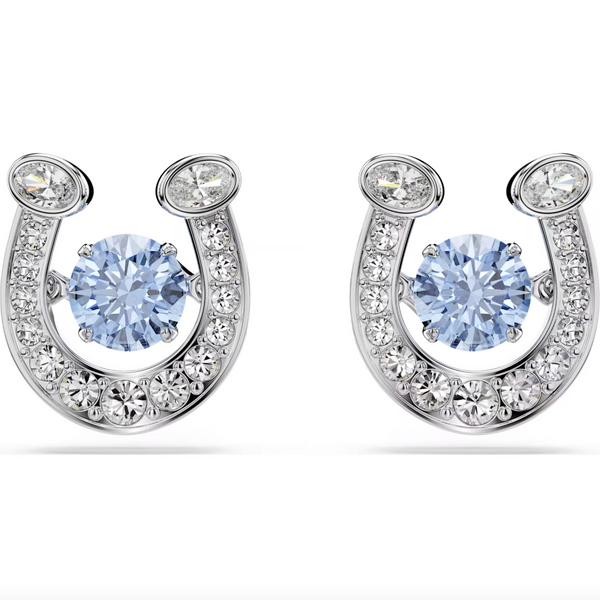 Symbolica: Pave Blue Round Cut Horseshoe Silver Stud Earrings