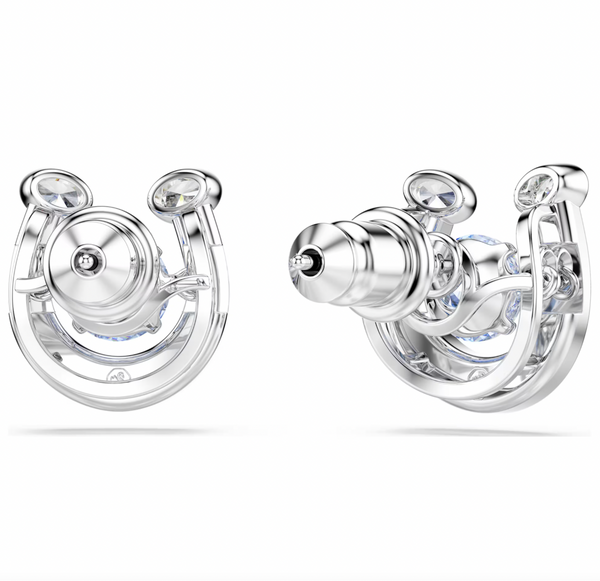 Symbolica: Pave Blue Round Cut Horseshoe Silver Stud Earrings