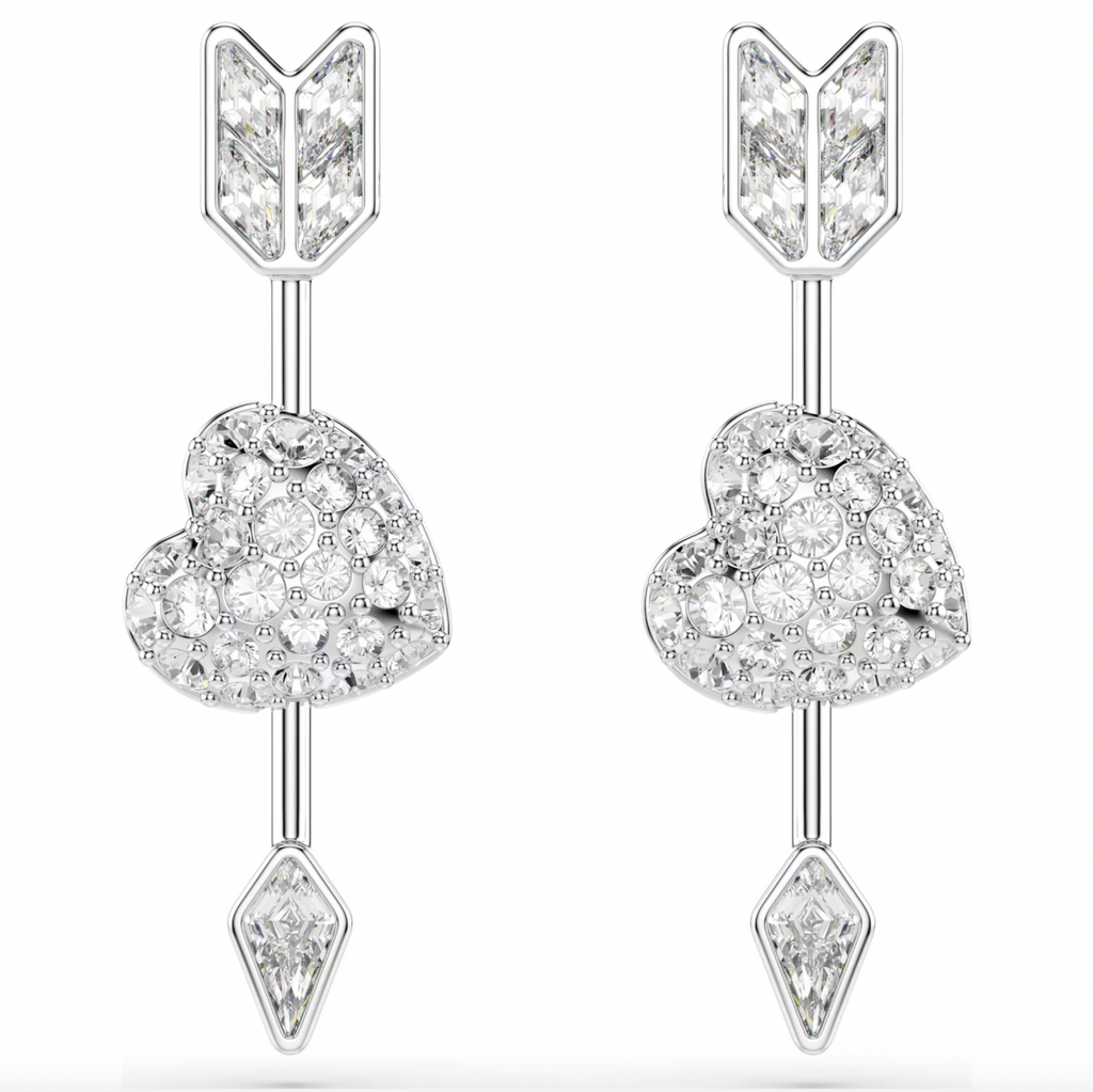 Idyllia: White Mixed Cuts Heart with Arrow Drop Earrings - 2 Colours