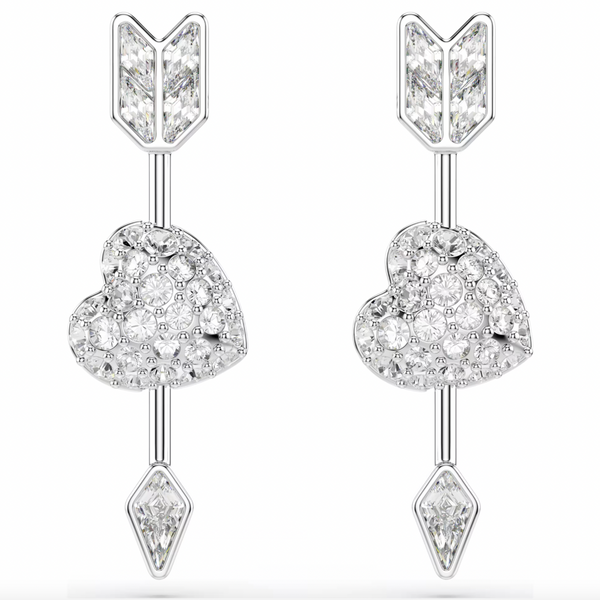 Idyllia: White Mixed Cuts Heart with Arrow Drop Earrings - 2 Colours