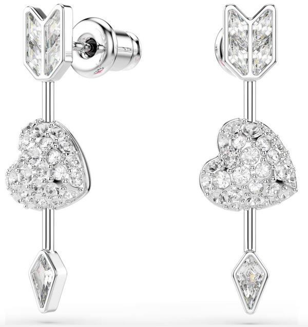 Idyllia: White Mixed Cuts Heart with Arrow Drop Earrings - 2 Colours