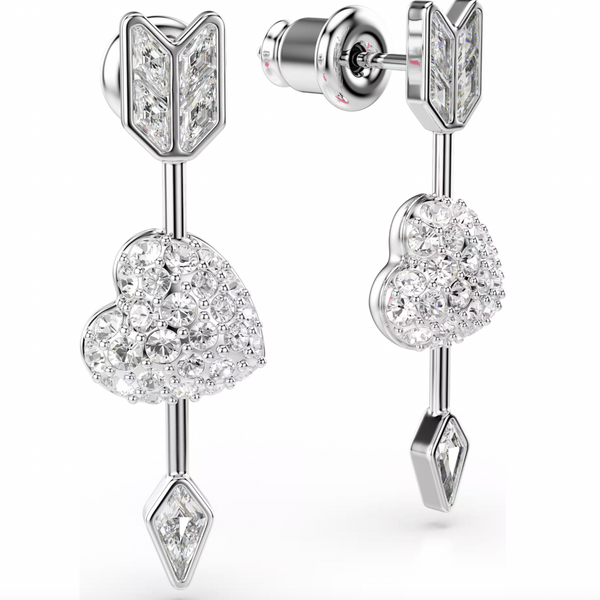 Idyllia: White Mixed Cuts Heart with Arrow Drop Earrings - 2 Colours