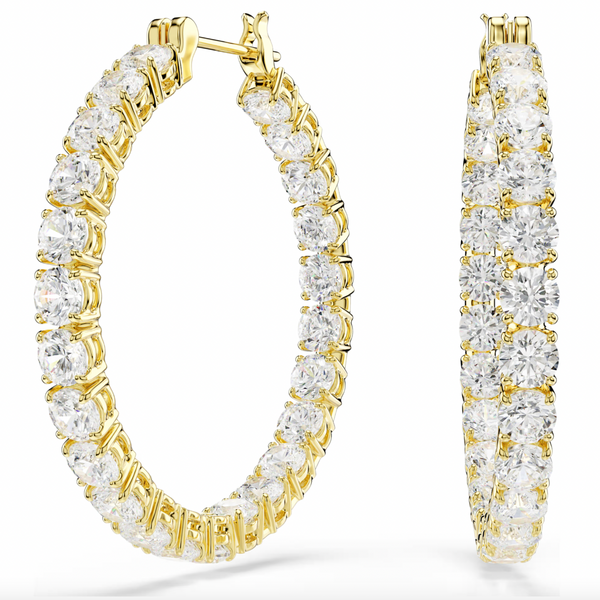 Matrix: White Round Cut Gold Hoop Earrings