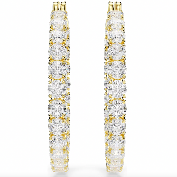 Matrix: White Round Cut Gold Hoop Earrings