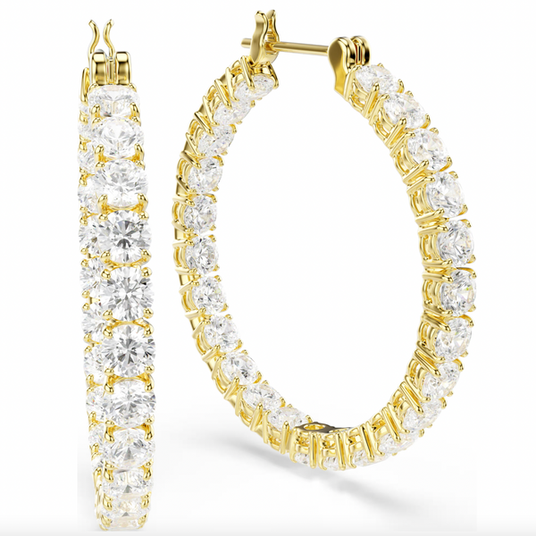 Matrix: White Round Cut Gold Hoop Earrings