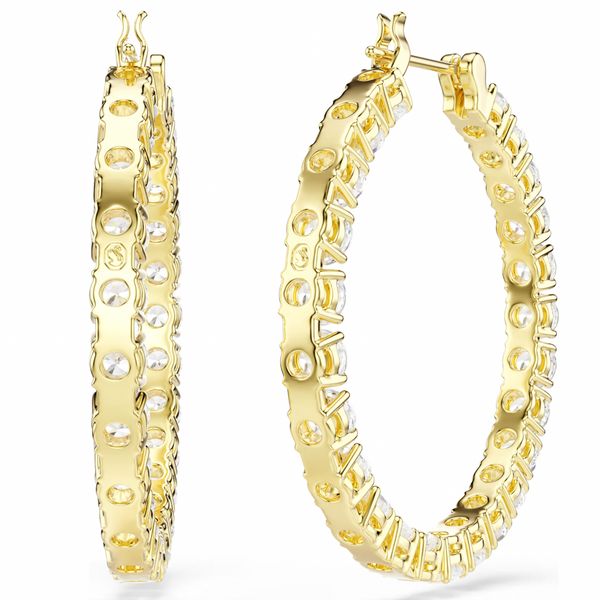 Matrix: White Round Cut Gold Hoop Earrings