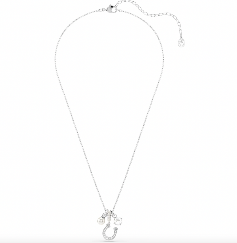 Symbolica: Pave Round Cut Crystal Pearl Horseshoe Silver Pendant