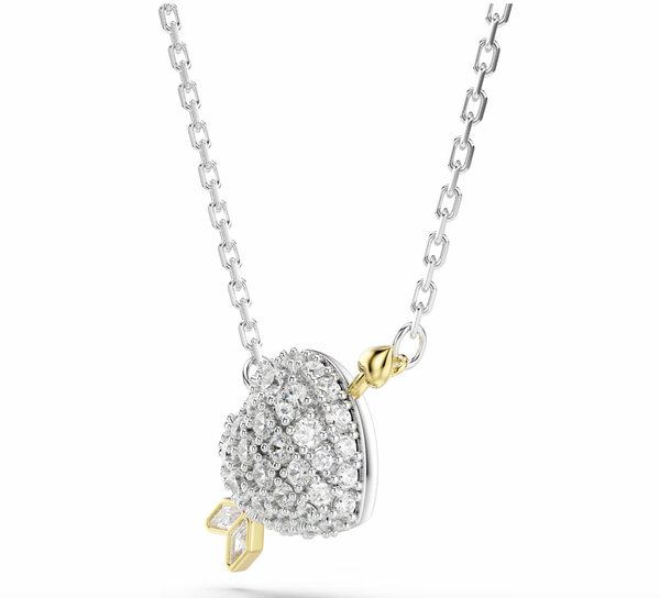 Idyllia: Heart with Arrow White Mixed Cuts Gold & Silver Pendant