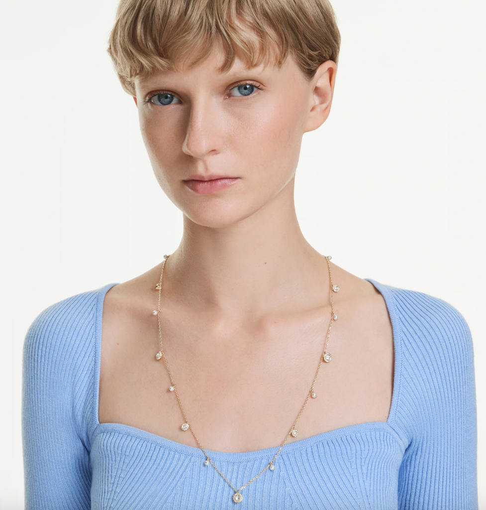 Una Angelic: White Round Cut Crystal Pearl Gold Strandage
