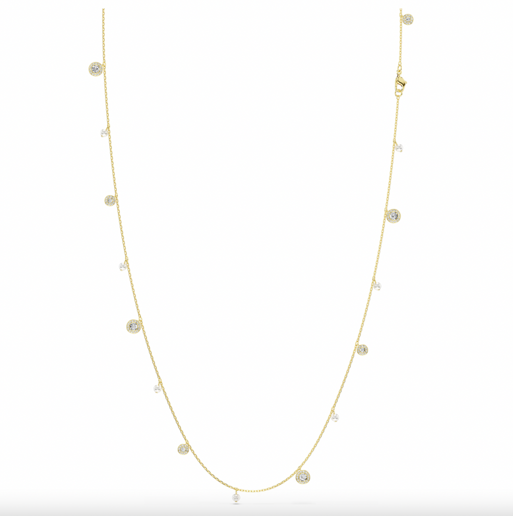 Una Angelic: White Round Cut Crystal Pearl Gold Strandage