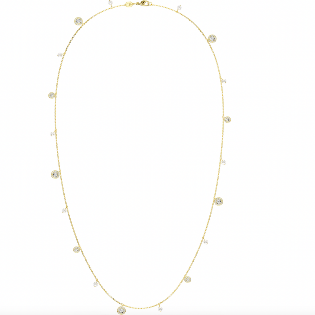 Una Angelic: White Round Cut Crystal Pearl Gold Strandage
