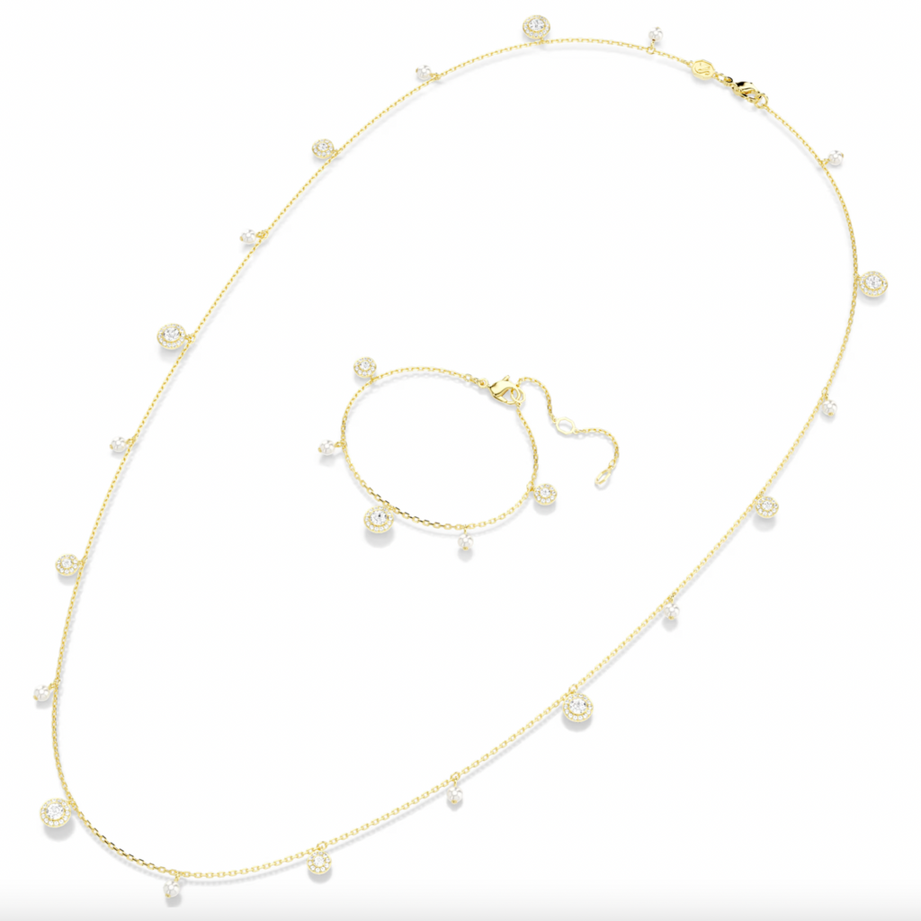Una Angelic: White Round Cut Crystal Pearl Gold Strandage