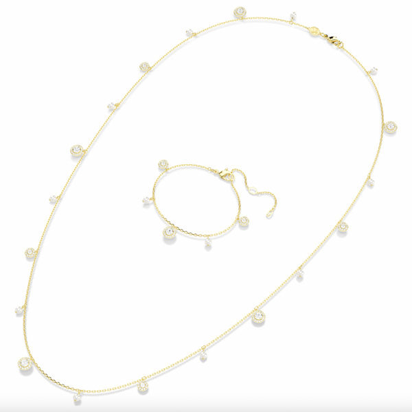 Una Angelic: White Round Cut Crystal Pearl Gold Strandage