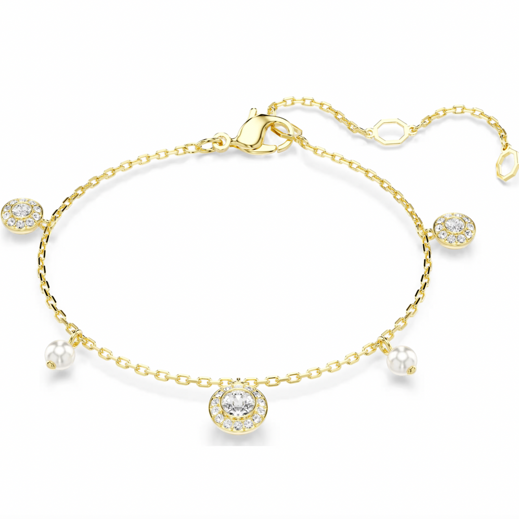 Una Angelic: White Round Cut Crystal Pearl Gold Strandage