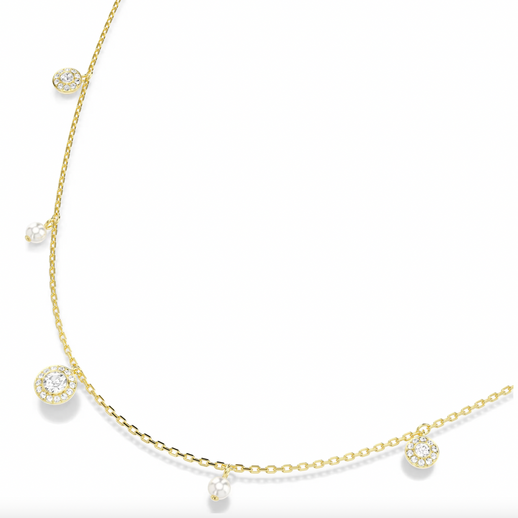 Una Angelic: White Round Cut Crystal Pearl Gold Strandage
