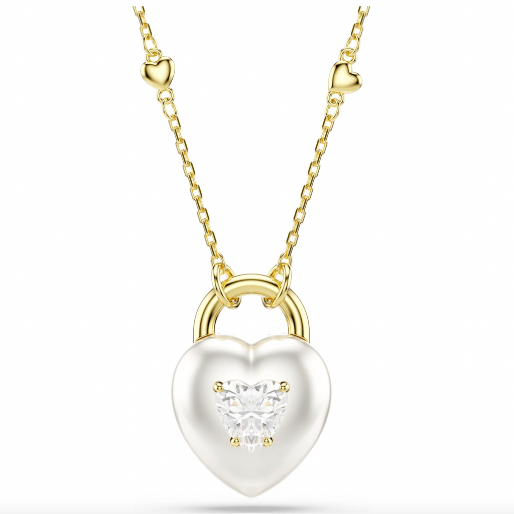 Idyllia: White Mixed Cuts Heart Gold Necklace