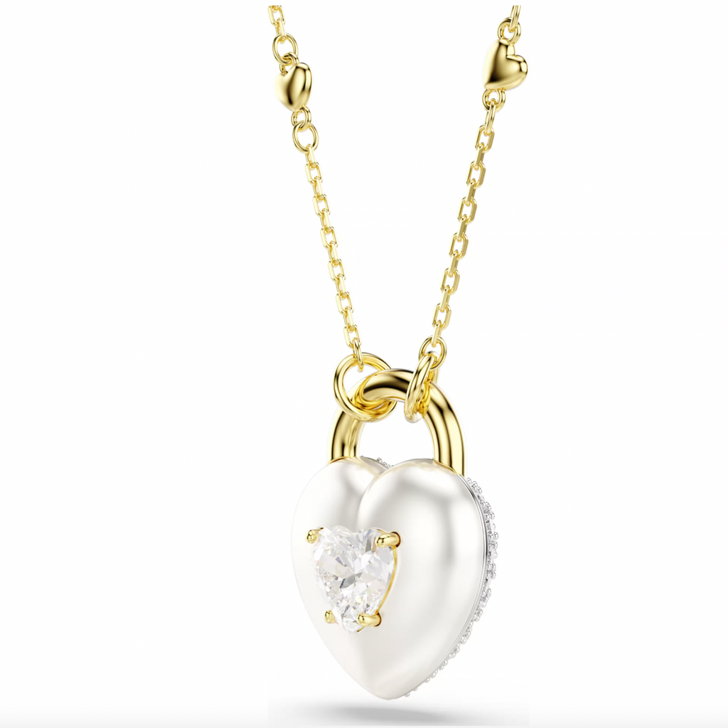Idyllia: White Mixed Cuts Heart Gold Necklace