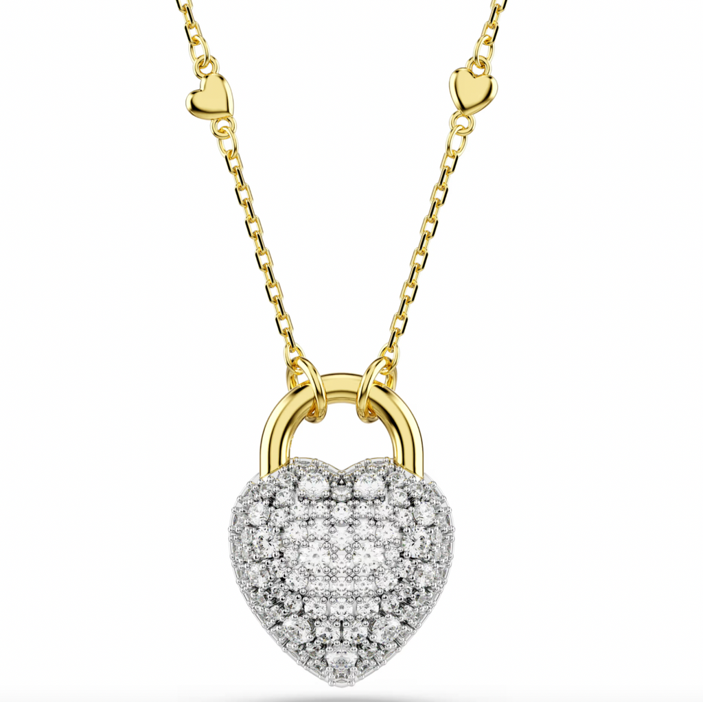 Idyllia: White Mixed Cuts Heart Gold Necklace