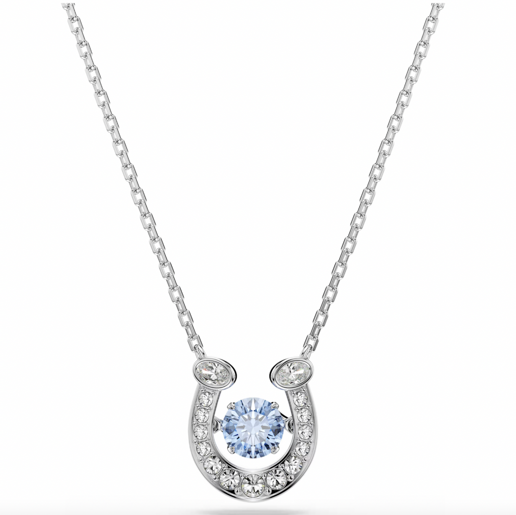 Symbolica: Pave Blue Round Cut Horseshoe Silver Necklace