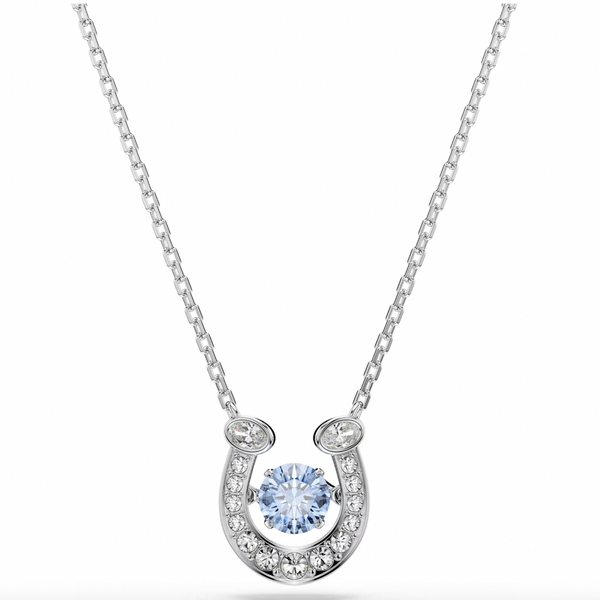 Symbolica: Pave Blue Round Cut Horseshoe Silver Necklace
