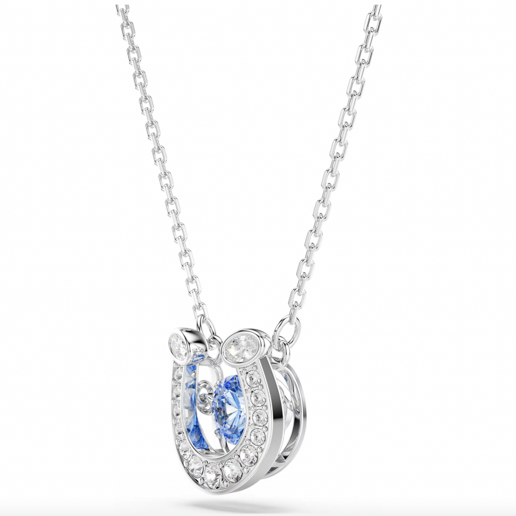 Symbolica: Pave Blue Round Cut Horseshoe Silver Necklace