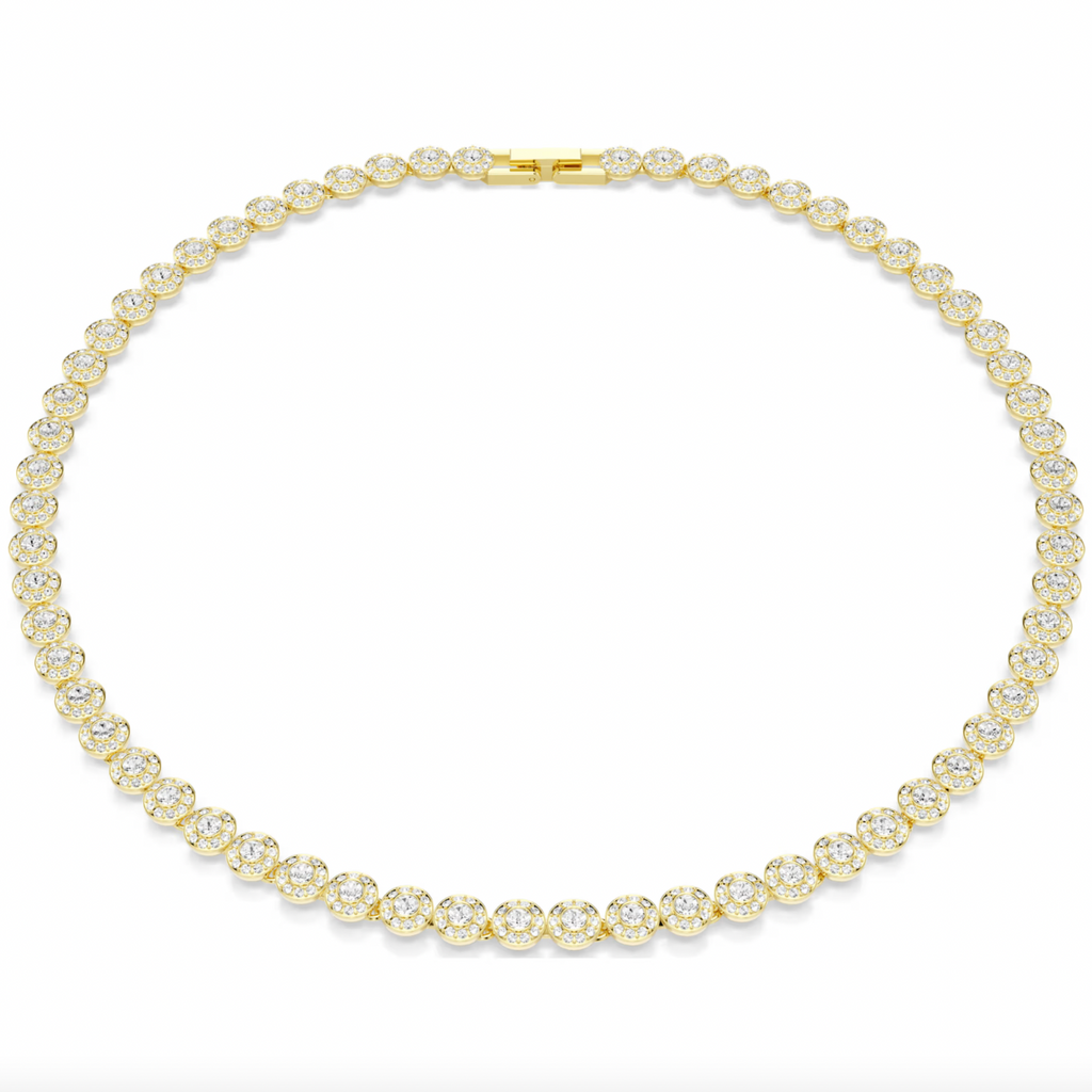 Una Angelic: Small White Round Cut Gold Tone Necklace