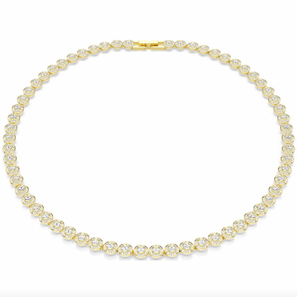 Una Angelic: Small White Round Cut Gold Tone Necklace