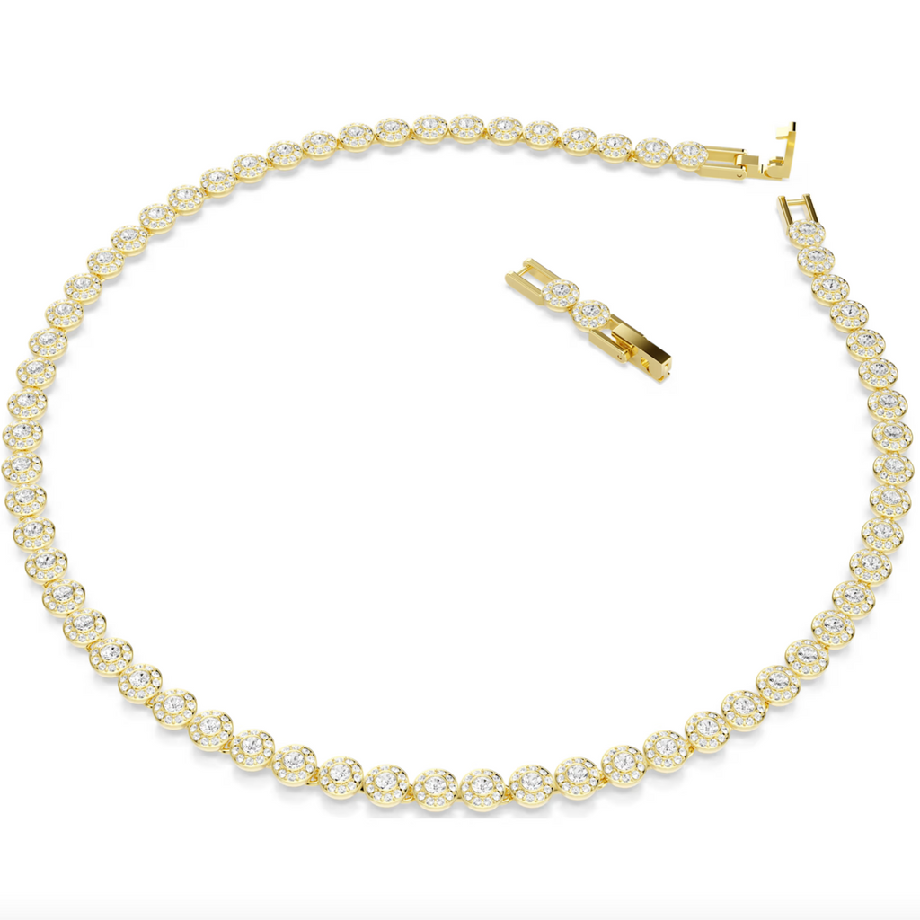 Una Angelic: Small White Round Cut Gold Tone Necklace