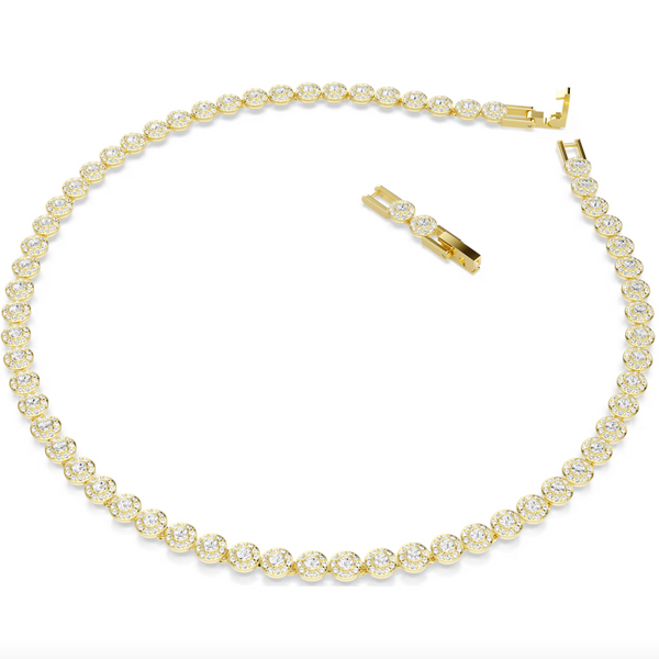 Una Angelic: Small White Round Cut Gold Tone Necklace