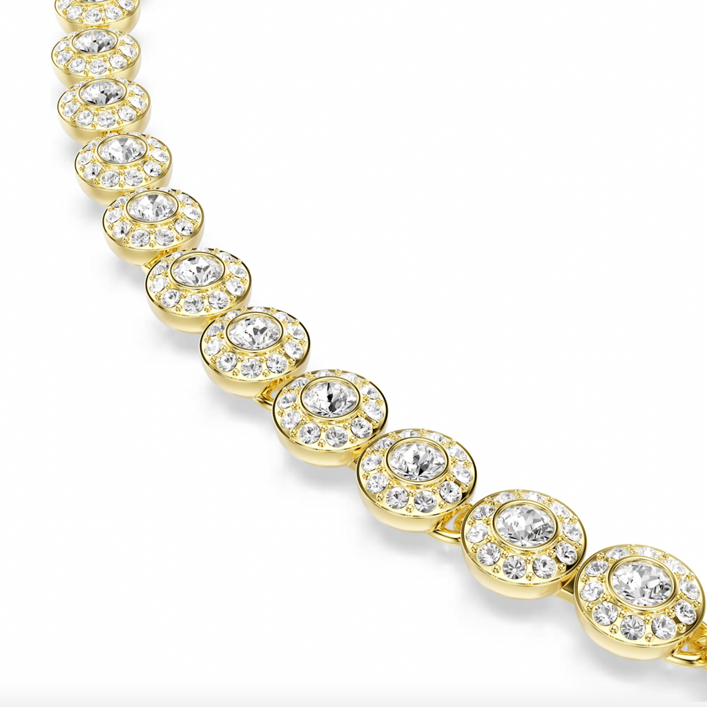 Una Angelic: Small White Round Cut Gold Tone Necklace