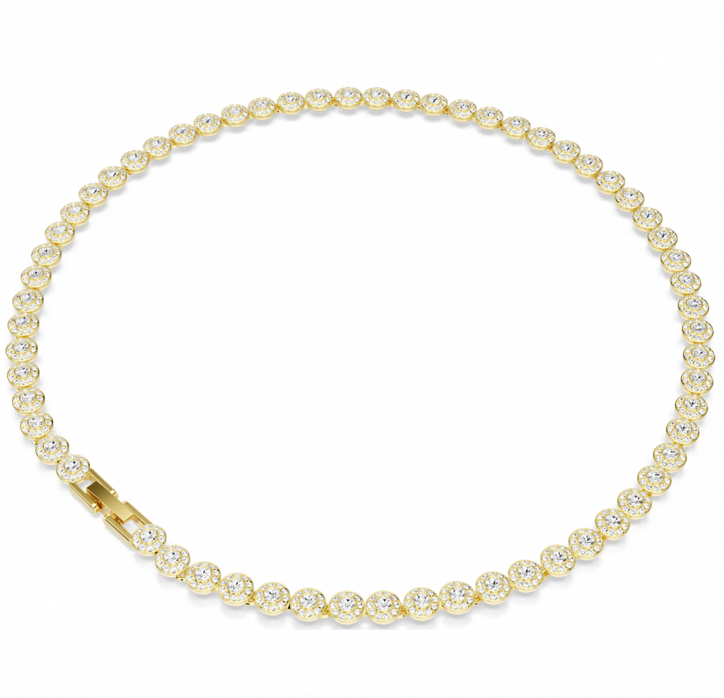 Una Angelic: Small White Round Cut Gold Tone Necklace