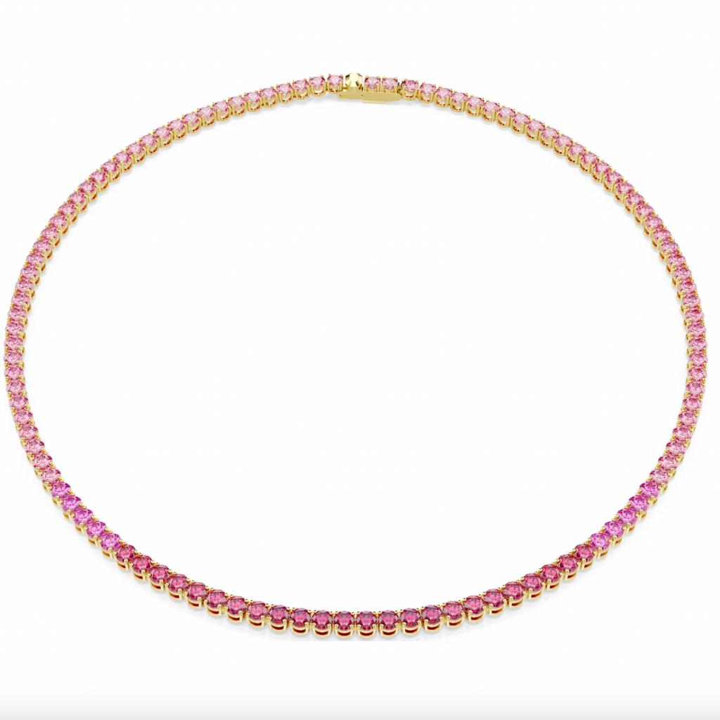 Matrix: Pink Round Cut Gold Tennis Necklace
