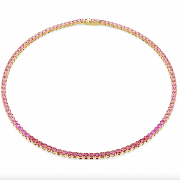 Matrix: Pink Round Cut Gold Tennis Necklace