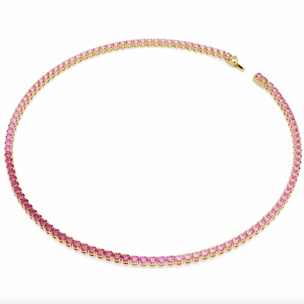 Matrix: Pink Round Cut Gold Tennis Necklace