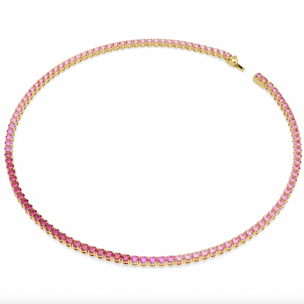 Matrix: Pink Round Cut Gold Tennis Necklace