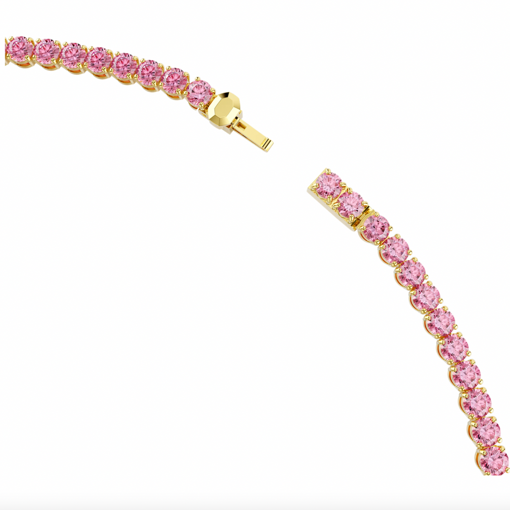 Matrix: Pink Round Cut Gold Tennis Necklace