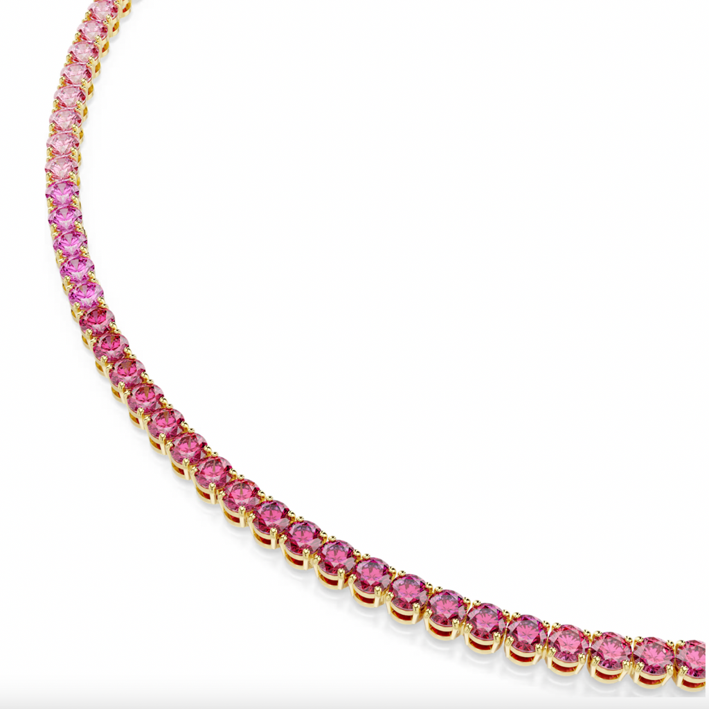 Matrix: Pink Round Cut Gold Tennis Necklace