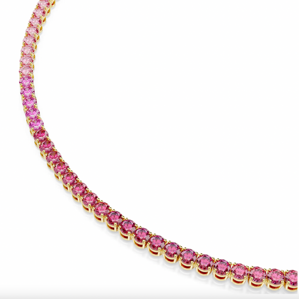 Matrix: Pink Round Cut Gold Tennis Necklace
