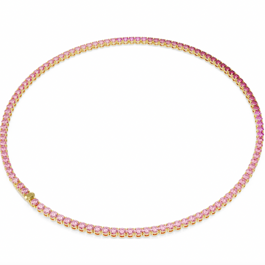 Matrix: Pink Round Cut Gold Tennis Necklace