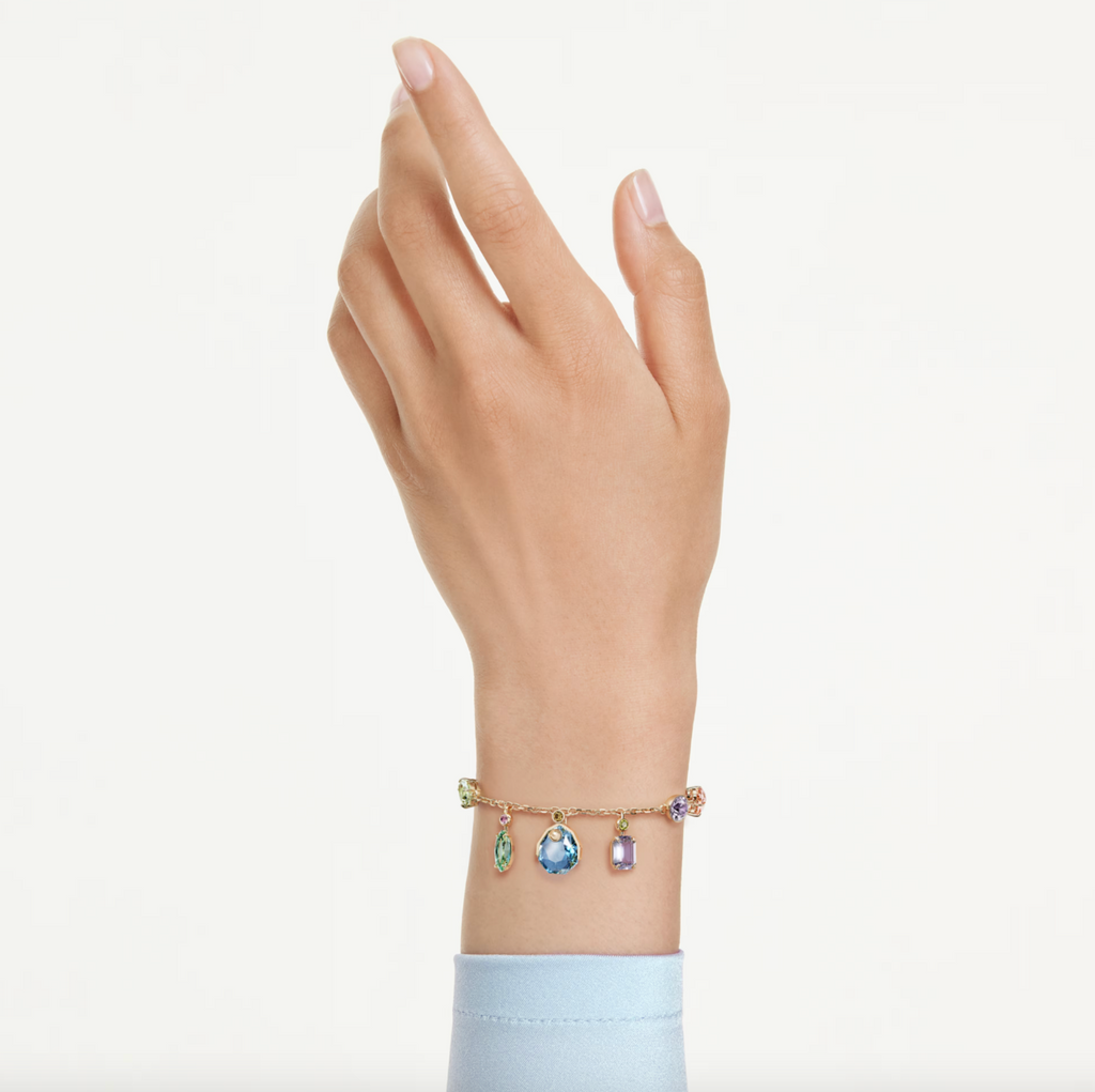 Gema: Multicoloured Mixed Cuts Dangling Crystals Gold Bracelet