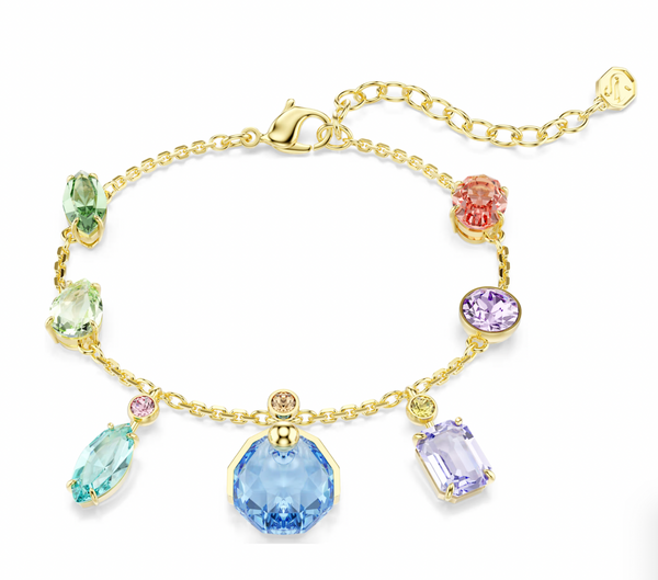 Gema: Multicoloured Mixed Cuts Dangling Crystals Gold Bracelet