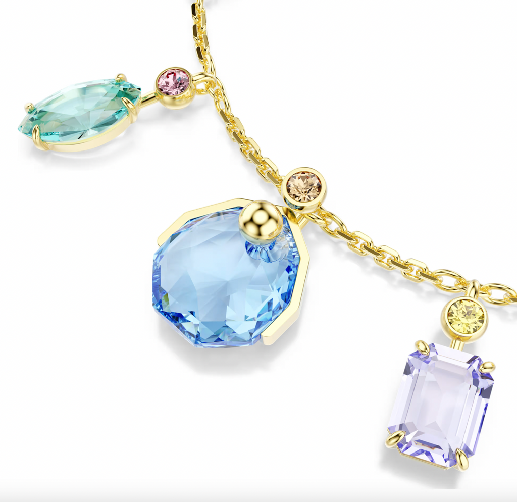 Gema: Multicoloured Mixed Cuts Dangling Crystals Gold Bracelet