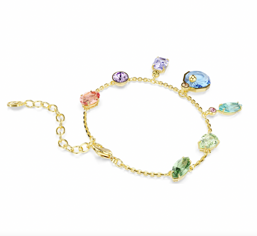 Gema: Multicoloured Mixed Cuts Dangling Crystals Gold Bracelet